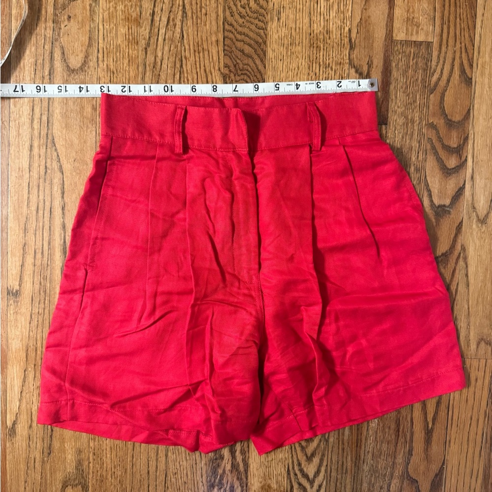 Uncle Studios Linen Red High-Waisted pleated Shorts small like new